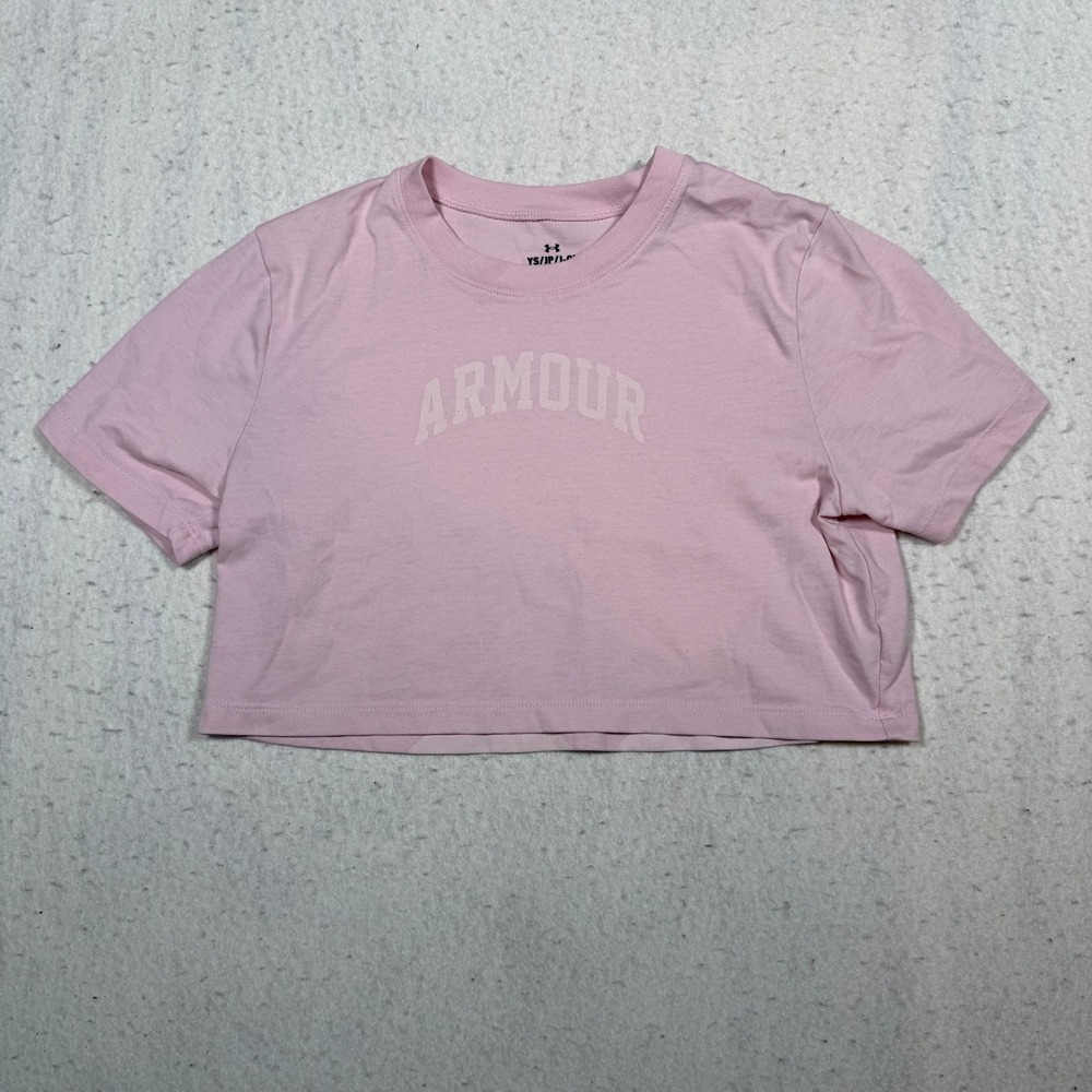Under Armour Girls Pink Armour 96 Graphic Crop Top T-Shirt Size YS Small